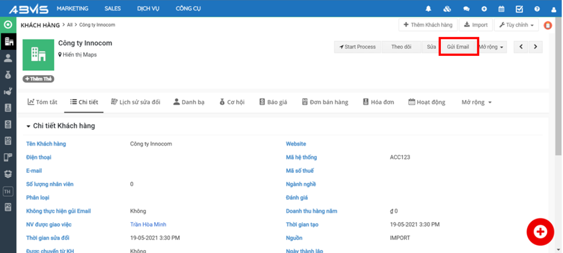 Gửi Email trực tiếp từ Module KHÁCH HÀNG trên ABMS